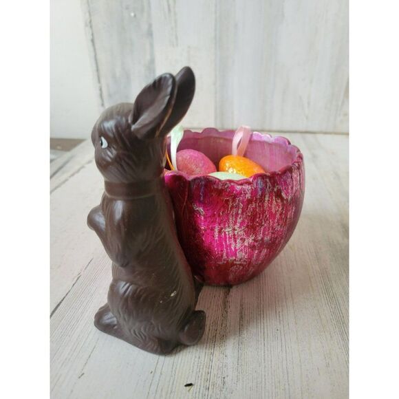 Faux chocolate bunny foil egg ceramic Easter spring decor unique - Picture 3 of 8
